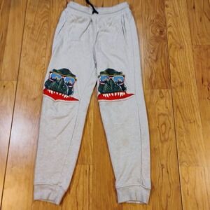 365 Kids Boy's Size 10 Dinosaur Knee Sweatpants Khaki Color Pockets Drawstring